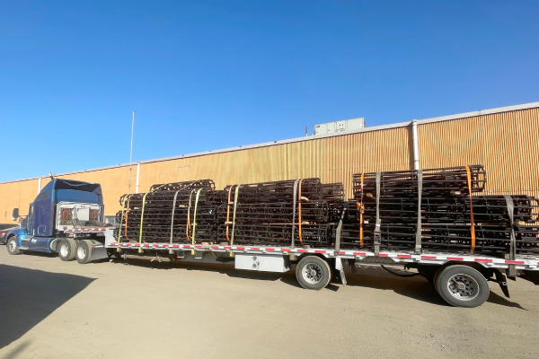 Material getting transported in the large vehicle.